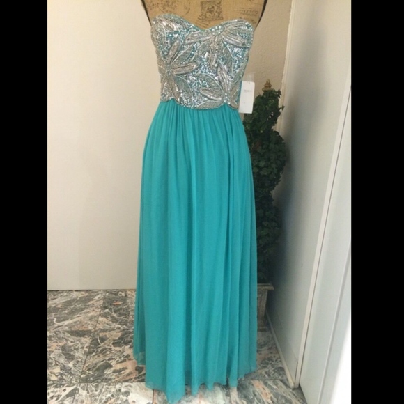 NEW$358 Sean Collection Embellished‎ Strapless Silk Gown Tropical Blue [SZ 8 ] - Picture 2 of 8